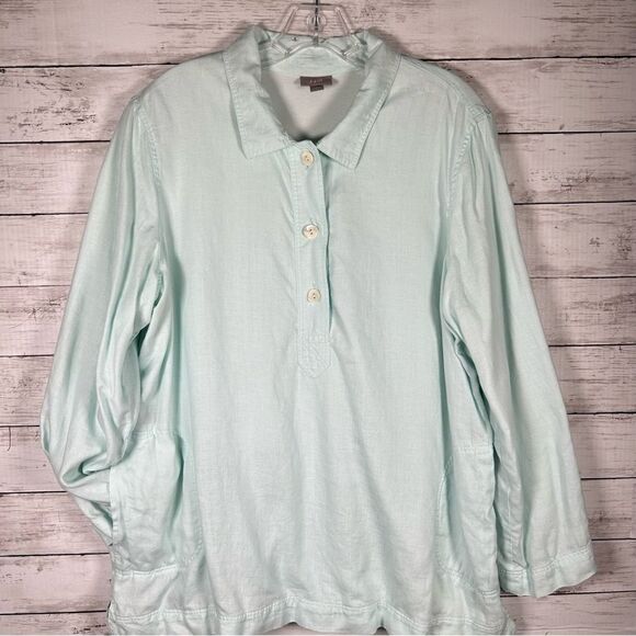 J. Jill Aqua Linen Popover Tunic Cotton Knit Lined Double Layer Sz Large - Picture 1 of 7